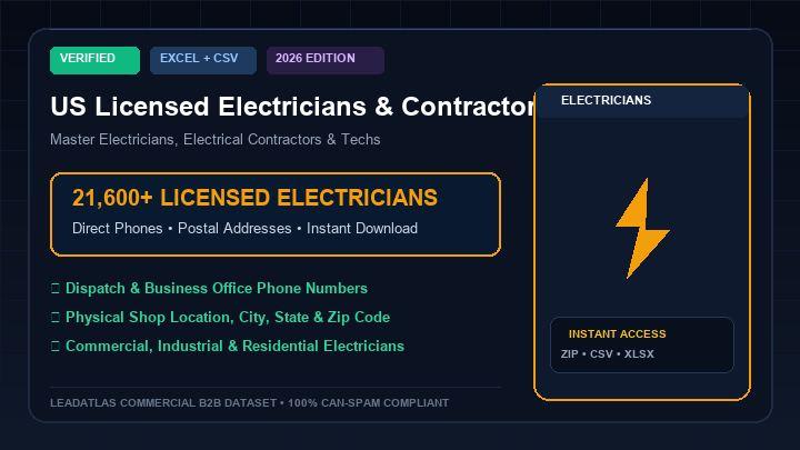US Licensed Electricians & Electrical Contractors (21,600+ Records)