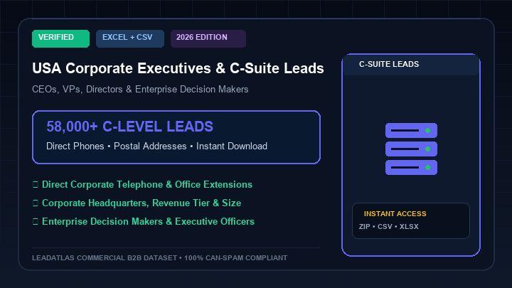 USA Corporate Executives & Salaried C-Suite Leads (58,000+ Records)