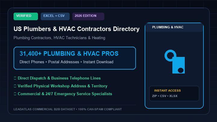 US Plumbers & HVAC Contractors Directory (31,400+ Verified Records)